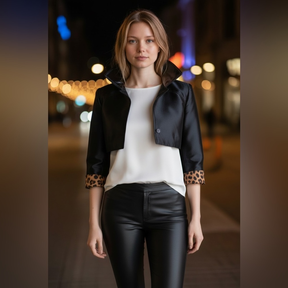 Dolce & Gabbana Black Jacket with Leopard Print Accents